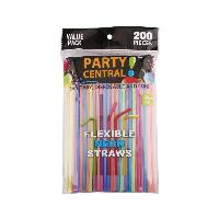 200pk Party Central Flexible Neon Straw